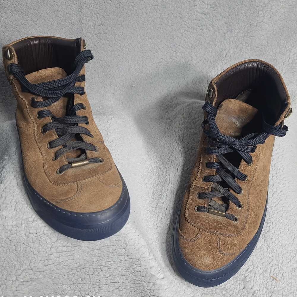 Jimmy Choo Brown Suede and Blue Sneakers - Picture 2 of 12